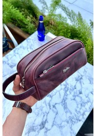 Resim Marble Antik Bordo Hakiki Deri Erkek El Çantası Günlük-seyahat-spor-traş Bakım Bordo 