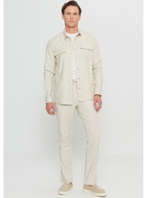 Resim AC&Co / Altınyıldız Classics Erkek Bej Comfort Fit Rahat Kesim Diagonal Desenli Gömlek Yaka Blazer Ceket Bej 