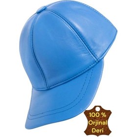 Resim Unisex %100 Deri Arkadan Ayarlanabilir Baseball Kep Şapka Mavi 