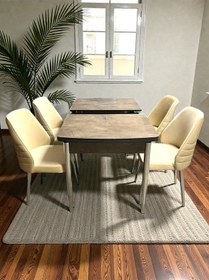 Resim Msy Home 4 Kişilik Asil Krom Serisi Kelebek Traverten Kelebek Yemek Masası Takımı Bej 