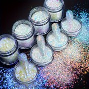 Resim Dört kutu Aurora Glitter Düzensiz Taneler için Tırnak Sanatı Süslemesi - Kış için DIY Tırnak Aksesuarları için Küçük Payet 