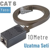 Resim IRENIS Cat6 Kablo 10 Metre Uzatma Seti, Yassı Ethernet Kablo Ve Ekleyici, Kahverengi 