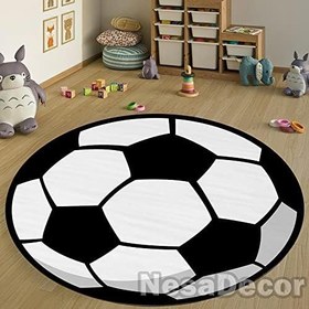 Resim Futbol Topu Desenli Yuvarlak Oyun Odası Halısı Bambu Kalite Yumuşak HD Dijital Baskı Halı (120 x 120 cm) 