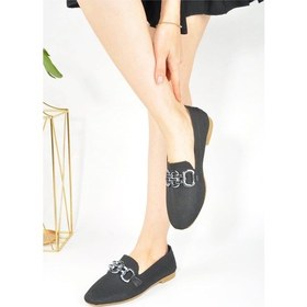 Resim Günlük Kadın Triko Babet Zincirli Tokalı Esnek Hafif Nefes Alan Alçak Topuk Ayakkabı 1997-2 Siyah 