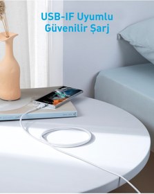 Resim Anker 322 PowerLine USB-C to USB-C Örgülü Kablo 3ft/0.9m 60W Beyaz - A81F5 (Anker Türkiye Garant 