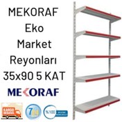 Resim Mekoraf Market Raf Sistemi 2 Metre 90Cm En Derilik 35Cm 5 Katlı Beyaz 