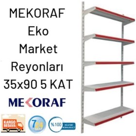 Resim Mekoraf Market Raf Sistemi 2 Metre 90Cm En Derilik 35Cm 5 Katlı Beyaz 