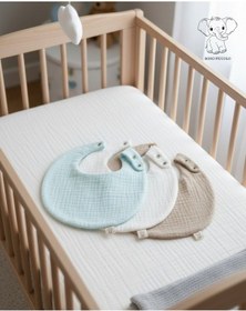 Resim Oval 3'lü %100 Pamuk Müslin Bebek Mama Önlüğü / Yakalık / Salya Önlüğü 