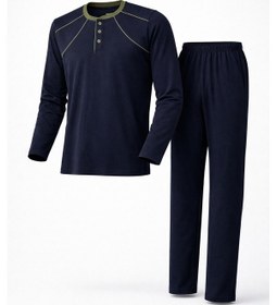 Resim Mutlu City Erkek İnterlok Rahat Kalıp Sıfır Yaka Yüksek Kalite Pamuk Pijama Takımı 16670 Lacivert-haki 