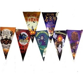 Resim Lüks Baskılı Üçgen Model Halloween Banner Süs Bayrak 8 Li Çok Renkli 