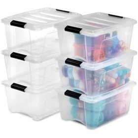 Resim Ohyama Kutu, Plastik Saklama Düzenleyici, 6'lı Paket, 6 X 15 L, Sabit, Klipsler, İstiflenebilir, Çok Amaçlı, Oturma Odası, Yatak Odası, Ofis, Kulübe - Ddntb-15 - Şeffaf 