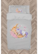 Resim Mekta Home Bebek Ve Çocuk Odası Aya Sarılan Unicorn Desenli Gri Nevresim Takımı 