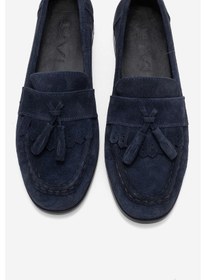 Resim Luvi Shoes Lupen Lacivert Süet Püsküllü Hakiki Deri Kadın Loafer Ayakkabı Lacivert 