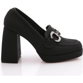 Resim Dgn 0951 Kadin Küt Burun Tokali Platform Topuklu Ayakkabi 0951-2216-R11643 Siyah 