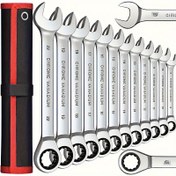 Resim PROTOOL Çift Tork Anahtarı çok fonksiyonlu mandren anahtar 14cm Ergonomik krom-vanadyum çelik seti 6mm ince açıklık + tork ölçeği - arabalar, motosikletler ve yelkenli gemiler için üç bir arada bakım aracı. Endüstriyel sınıf çift tork kombinasyonu 