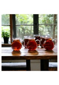 Resim 6'lı Keyfi Ala Borosilikat Cam Kulplu Çay Bardağı 220ml Bardak 