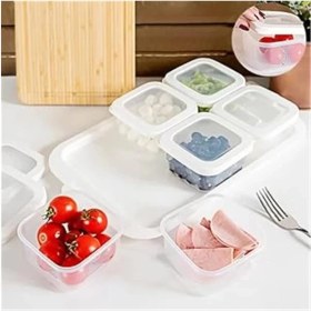 Resim AyrStore Tepsili 6lı Kahvaltılık Saklama Kabı Silikon Kapaklı Saklama Kabı Kapaklı Kahvaltılık Beyaz 