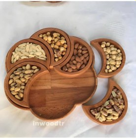 Resim Ahşap Çerezlik 6'lı Yarım Ay Çerezlik Sunumluk Ahşap 