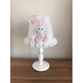 Resim Bebek Çocuk Odası Abajur Tavşan Beyaz Çiçek Açık Pembe 
