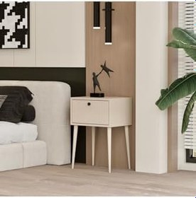 Resim enwood CANOPUS MDF KUM TAŞI RENGİ AHŞAP AYAKLI TEK KAPAKLI KOMODİN KUM TAŞI 
