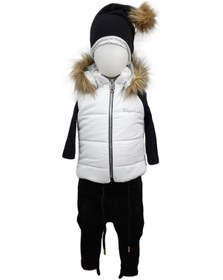 Resim Kapüşonlu Şişme Yelekli Siyah 4 Parça Erkek Bebek Takımı Siyah - Beyaz 