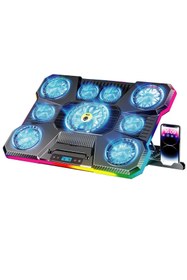 Resim Sarftech Siyah RGB 9 Fanlı LCD Ekranlı 10-19" Inç 2.400RPM Telefon Tutacaklı Notebook Dizüstü Soğutucu Stand 