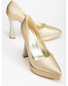 Resim Suins Valen Kadın Platform Topuklu Stiletto Ayakkabı Altın 