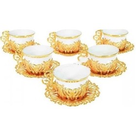 Resim Acr Sunum Metal Porselen Fincan Takımı - Beyaz Gold 
