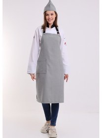 Resim Kaz Ayağı Siyah Beyaz Desenli - Askılı Aşçı Ve Mutfak Önlüğü-Standart-Tek Parça 