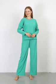 Resim Akbeniz Kadın Bürümcük Kumaş Pijama Takım Yeşil 4233 Yeşil 