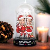 Resim Noel Baba Kostümlü Yılbaşı Çiftleri Karikatürlü Fanus Biblo 