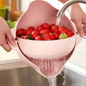 Resim Çift Katmanlı Döner Meyve ve Sebze Yıkama Sepeti - Dayanıklı Plastik Gıda Güvenli Tasarım, Drenaj Delikleri ile, Meyve, Sebze ve Yemekler için Alan Tasarrufu Sağlayan Mutfak Lavabosu Düzenleyici, Mutfak için Meyve Sepeti, Verimli Su Drenajı 