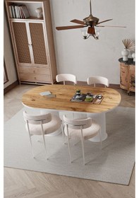 Resim Avvio Tesla Beyaz Ptt Ayak 80x140 Yemek Masası Mutfak Masası Masa Teddy Sandalye Takımı Bukle Kumaş Akça 