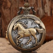 Resim Retro Hollow Horse Quartz Cep Saati Kolye, Hayvan Kolye Hatıra Doğum Günü Hediyesi 