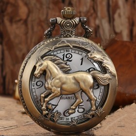 Resim Retro Hollow Horse Quartz Cep Saati Kolye, Hayvan Kolye Hatıra Doğum Günü Hediyesi 