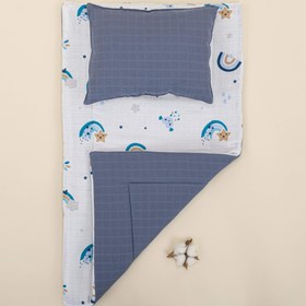 Resim Alt Açma Matı ve Yastık - Çift Taraflı - İndigo Müslin - Mavi Gökkuşağı 