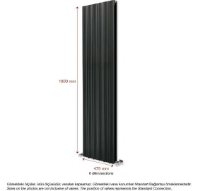 Resim Hammam 1800 x 475 MM Amber Dikey Antrasit Alüminyum Radyatör Standart Bağlantı 
