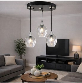 Resim Tt606-3y-sy-kr Tt Ayd. Mat Siyah-krom 3 Lü Basık Camlı Yuv Avize Siyah - Krom - Füme 