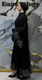 Resim Lotus Detaylı Siyah Taşlı Abaya TM025 HSB - Zarif Etkileyici Model - 3XL / Siyah 