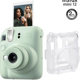 Resim Instax Mini 12 Yeşil Fotoğraf Makinesi ve Şeffaf Kılıf Seti 