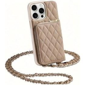 Resim Topshop1 iPhone Uyumlu 13 İçin Kare Dikişli Suni Deri Zincirli Şık Çapraz Body Çanta 