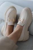 Resim StWenn Kadın Kalın Taban Loafer Makosen Ayakkabı Gc Bej Gold Toka 