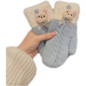 Resim Tavşan Peluş Eldiven Kış Sıcak Eldivenler Karikatür Örgü Tam Parmak Eldivenler 