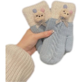 Resim Tavşan Peluş Eldiven Kış Sıcak Eldivenler Karikatür Örgü Tam Parmak Eldivenler 