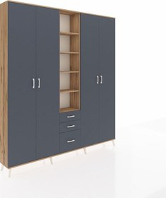 Resim Arges Dolap 17 Raflı 3 Çekmeceli 4 Kapaklı 220x30x243 Çam-antrasit/antrasit Antrasıt/antrasıt 