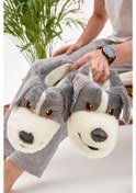 Resim Gri Hayvanlı Sessiz Taban Panduf Sevimli Köpek Figürlü Peluş Ev Ayakkabısı Gri 