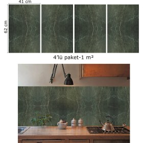 Resim Tink Kendinden Yapışkanlı Siyah-Yeşil Mermer Desenli Pvc Panel 41x62 Cm 4 Adet 1 M² 