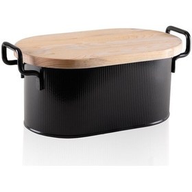 Resim The Mia Stripe Ahşap Kapaklı Ekmek Saklama Kutusu Siyah 40x22x18 Cm Siyah 