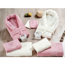 Resim Nurpak Bambu Aile Bornoz Seti Gül Kurusu Krem 