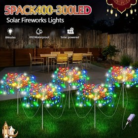 Resim 5 adet FACHOI Güneş Fıskiye Işıkları, 300-400 LED Firefly Yolu Işıkları - Su Geçirmez, Çok Renkli, Güneş Enerjili Dış Mekan Bahçe Dekoru, Bahçe Partileri, Piknikler ve Etkinlikler için, Dış Mekan Aydınlatması | Fıskiye Tasarımı | Güneş Enerjili Işıklar, Dış Mekan Dekorasyonları 